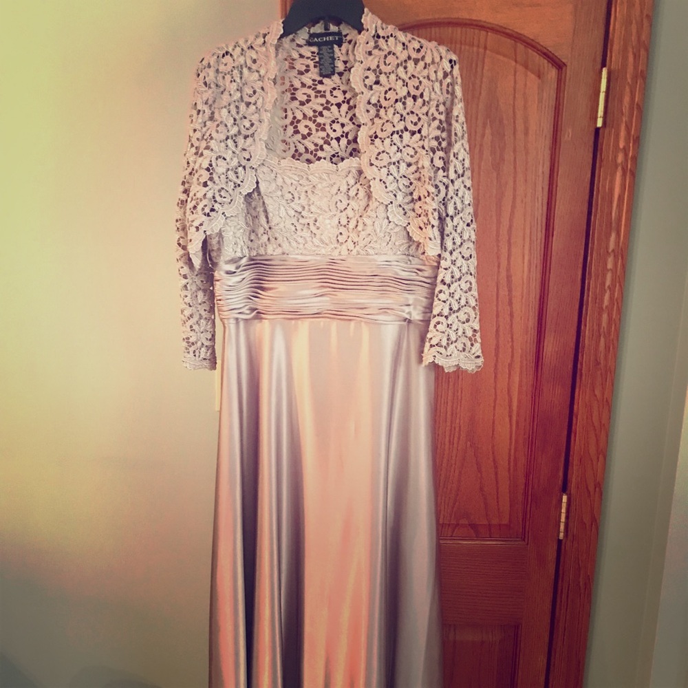 Formal Blush Gown with Lace Coverup